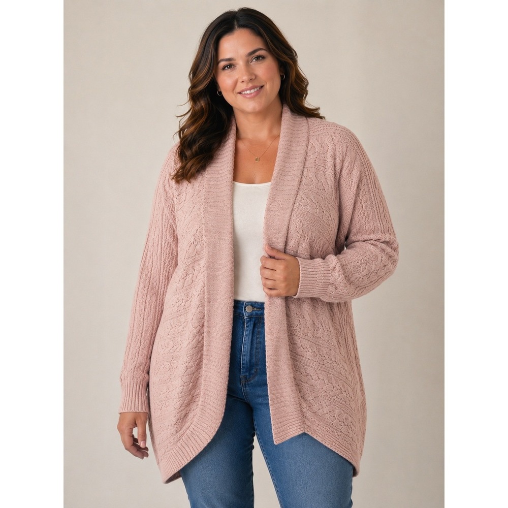 Lauren Ralph Lauren Womens Pink Cable Knit Open Front Cardigan Sweater XL